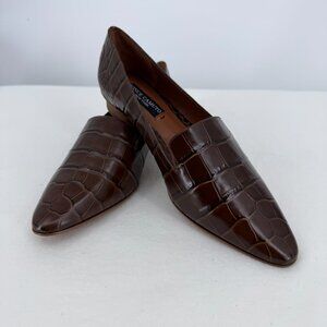 Vince Camuto Kikie Brown Croc Embossed Pointed Toe Loafers - Women's Size 8M